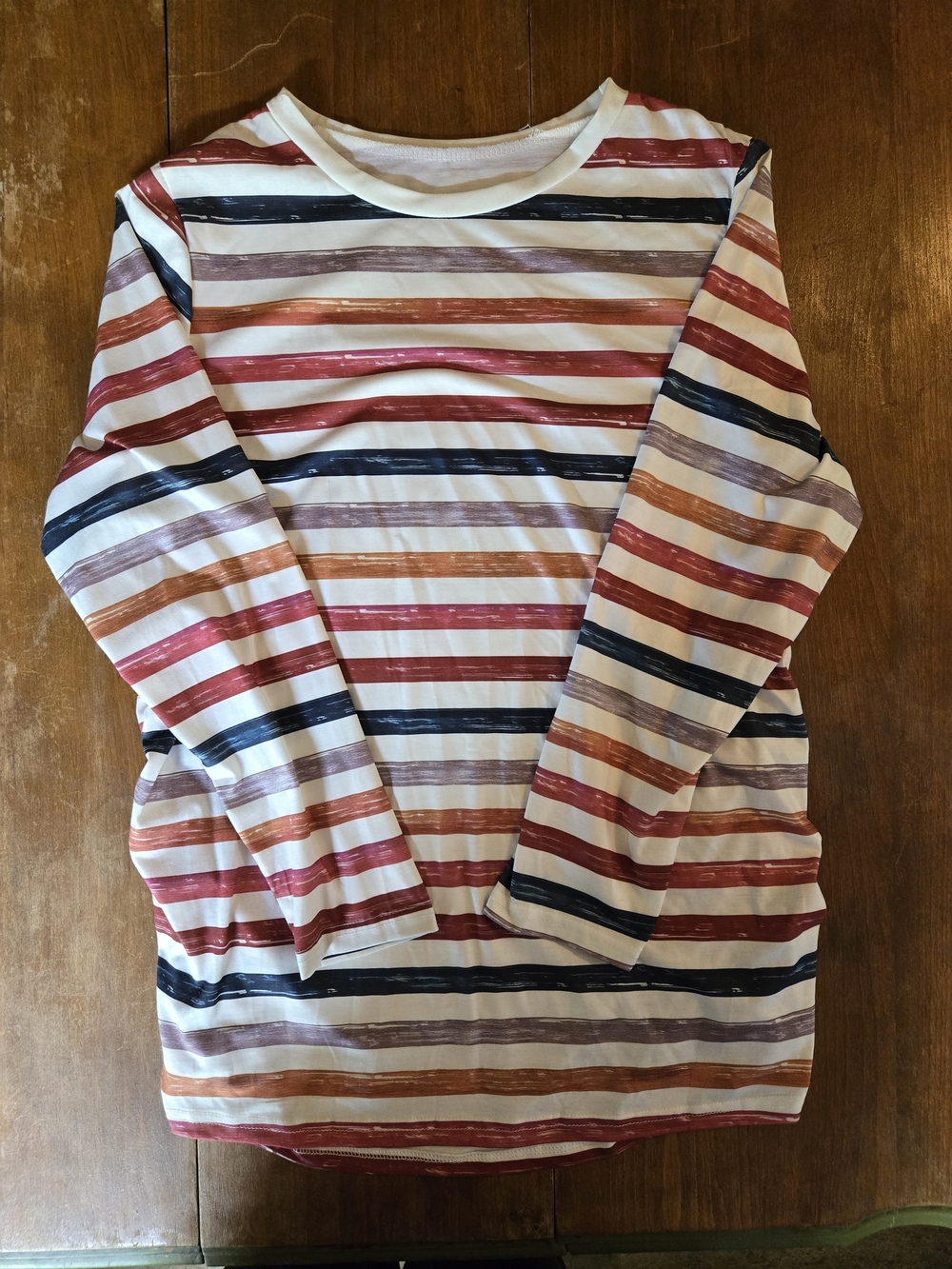 Long Sleeve Striped Tee in Cream with Red, Blue & Orange Stripes